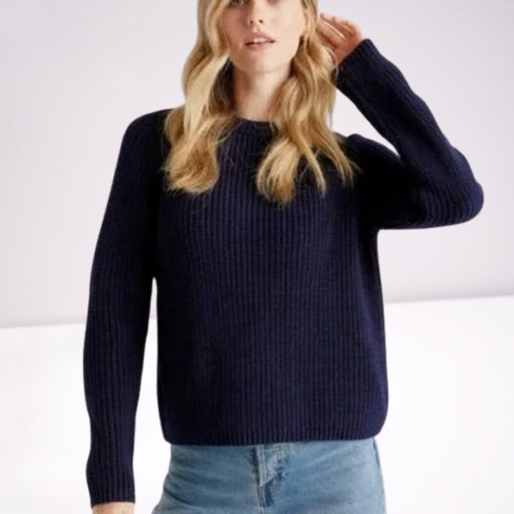 Quince Navy Ribbed Crew Neck Sweater